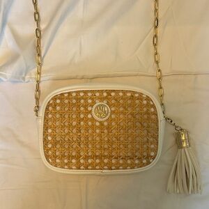 Elegant Cream and Tan Woven Crossbody Bag